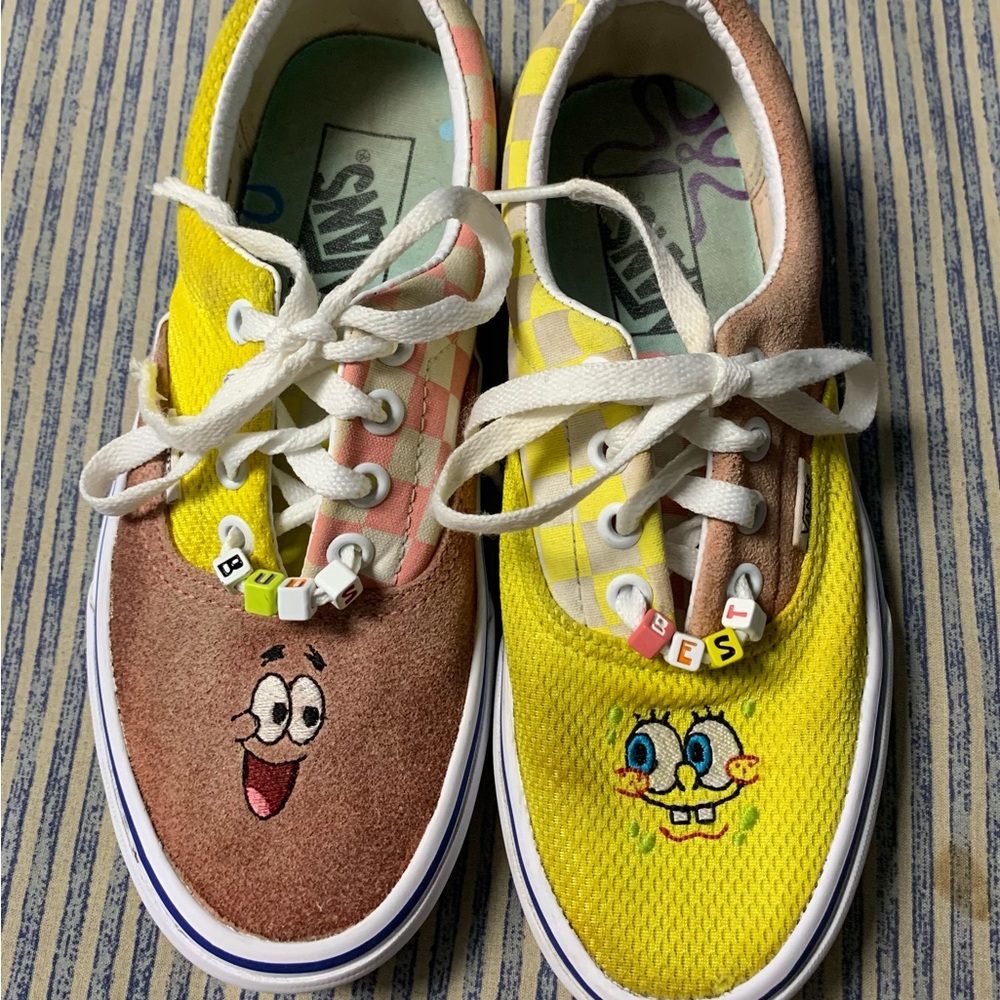 Unisex, size men 5.0. Vans Yellow and Brown Athletic Shoes with Cartoon Graphics